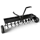 48-Inch Tow Behind Plug Aerator,Behind Lawn Plug Aerator with Universal Hitch,32 Steel Tines, 150 Lb Weight Tray, Universal Hitch & Inflatable Wheels for Effective Lawn, Garden, Farm Soil Aeration