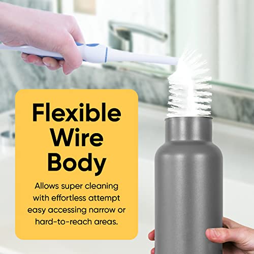 Superio Bottle Brush Scrubber Long, Blue And White Baby Bottle Brush With Rubber Grip Handle #TOP6