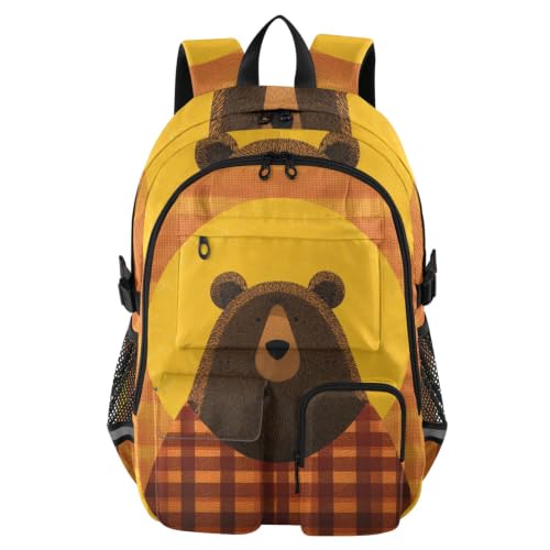 Mochila escolar de viaje grande juvenil con diseño de cuadros y osos
