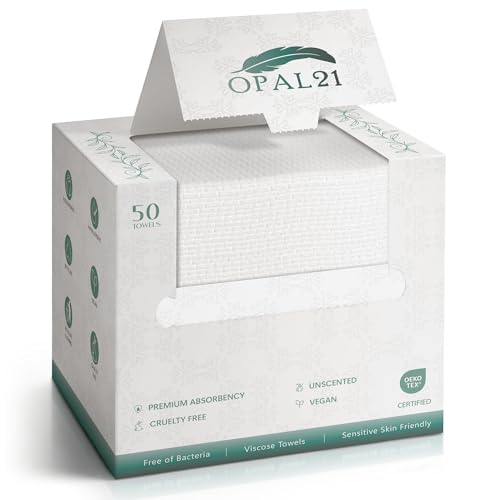Opal21 100% Viscose Face Towels, 10” x 12” Ultra Soft & Skin Friendly Face Cloths for Washing Face, 90GSM Luxury Care Towelettes for Unisex, Makeup Remover Facial Towels, 50 Count, 1 Pack