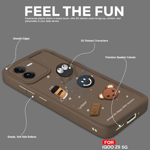 Image of AESTMO Back Case Cover for iQOO Z9 5G Cover | Cute Fun Cartoon 3D Ball | Coffee Silicone Case | Full Body Protection | Camera Protection Back Cover for iQOO Z9 5G (Brown)
