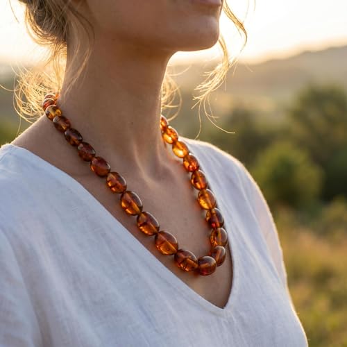 RINHOO Handmade Amber Necklace Irregular Baroque Beaded Choker Multicolor Statement Resin Jewelry Handcrafted Healing Necklace for Women Men (Brown-2) — view 5
