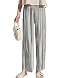 [グリーンパキラ] ボトムスパンツ レディース ガウチョ 春 夏 ワイド イージー 秋 フレア ズボン ストレート 部屋着 プリーツパンツ スカーチョ ウエストゴムパンツ 春服 夏服 ハイウエスト スカンツ オフィスカジュアル 通勤 きれいめ ファッション 女性 シンプル 無地 ゆったり おしゃれ (M, ライトグレー)