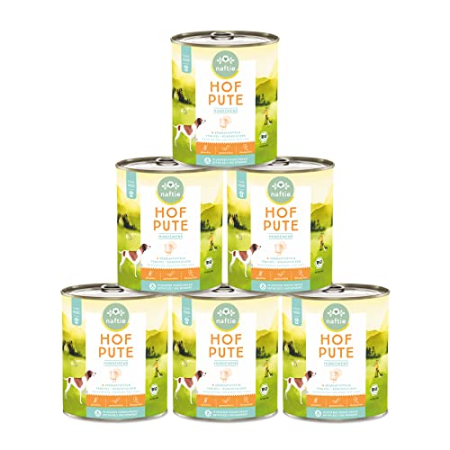 naftie Bio Hundefutter Hof Pute | Premium Nassfutter Menü mit Putenfleisch & Süßkartoffeln | getreidefrei glutenfrei | purinarm | 6X 800g Dosen