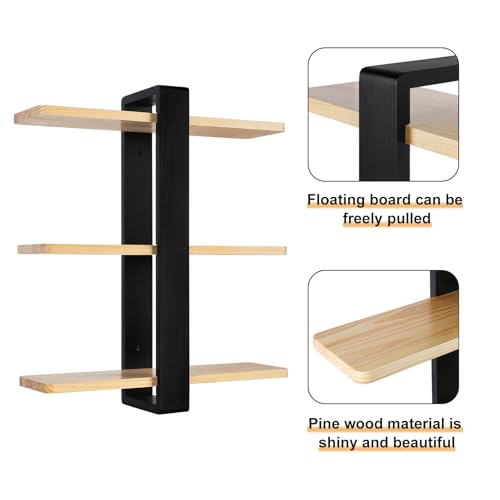 Étagère murale réglable en bois noir à 3 niveaux 58cm - 8