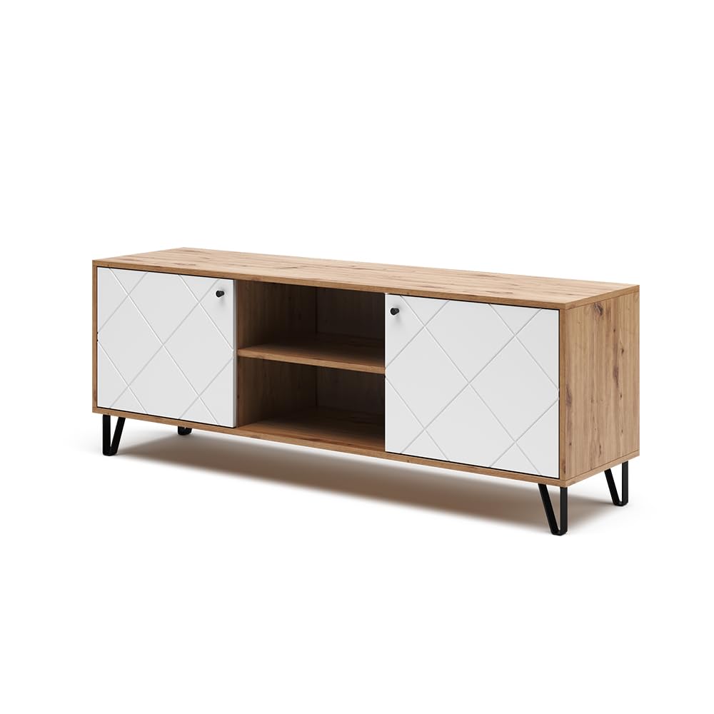scaffale tv artigianale legno scuro e bianco misure 150 x 55 cm