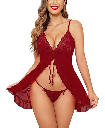 Image of Xs and Os Women's Lace & net Floral Above knee Babydoll Lingerie