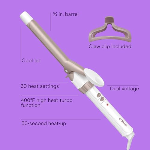 Image of Conair Double Ceramic -Inch Curling Iron with Claw Clip, -Inch Barrel Creates Tight Curls, Hair Curler for Use on Short, Medium, & Long Hair, White /Rose Gold