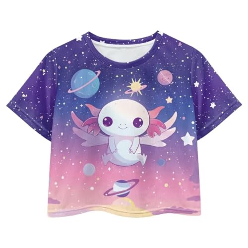 Image of Girl Crop Top Shirts for Summer Cute T Shirts Short Sleeve Tees for Kids 5-16