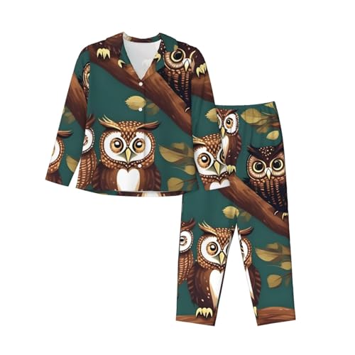 Pyjama hibou magique 2 pièces pour femme avec haut manches longues et pantalon de nuit