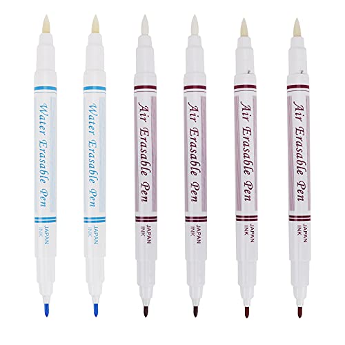 6Pcs Dual Tip Colored Water Soluble Marker Pen Embroidery Tracing Pen Washable Fabric Marker,Cloth Temporary Marking Tracing Tools For Quilting,Dressmaking, Cross Stitching,Sewing #TOP4