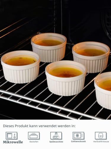 DOWAN Creme Brulee Schälchen Set, 6 X 120ml Antihaft Souffle Förmchen Backofenfest, Porzellan Ramekins für Ragout Fin Schalen… – Ansicht 4