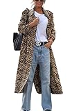 ebossy Women's Fashion Lapel Leopard Trench Coat Open Front Loose Lightweight Velvet Mid Long Peacoat (S, Leopard)