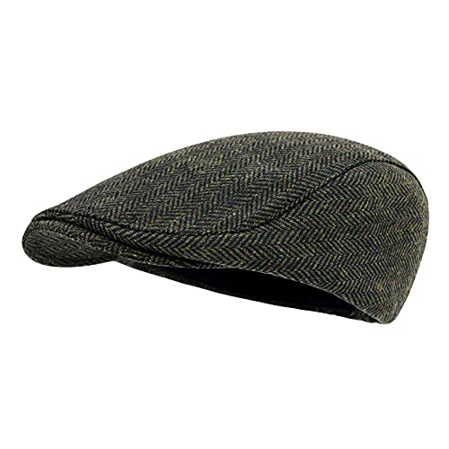 STARANCE Men's Flat Cap Wool Tweed Driving Irish Newsboy Hat (Herringbone Green)