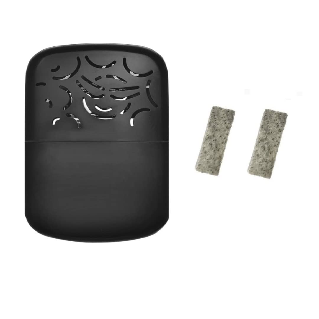 A-ONE Schwarzer Handwärmer + 2 Stück Ersatz Platin-Katalysator-Pads, nachfüllbares Metall-Taschenhandwärmer für Skifahren Outdoor-Aktivitäten Wintersaison