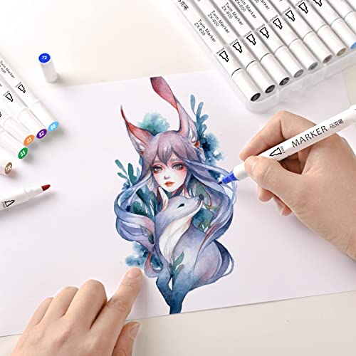 Image of Lakeer 48 Colours Dual Tip Alcohol Based Art Markers, Fine and Broad Chisel Tip Sketch Pens, Permanent Blendable Ink with Carrying Case for Painting, Sketching, Calligraphy and Coloring Books | Dual Tip Art Marker