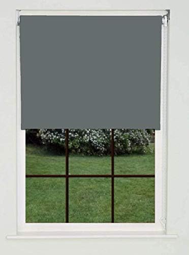 Home In Style 4U Thermal Insulated 100% Blackout Fabric Roller Blinds Plain Coloured UV-resistant Child Safe Easy Fit Trimmable Window Blind Darkening Shades Fittings Included (Grey, 120cm x 165)