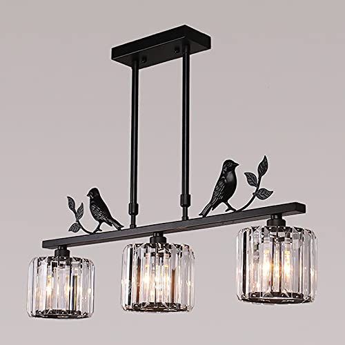 Chandelier créatif 3 têtes ornées de petits oiseaux en cristal