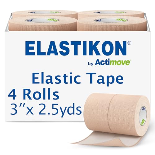 ELASTIKON by Actimove Elastic Tape - Supports Sprains, Strains, and Muscles - 3 in x 2.5 yd - 4 Rolls