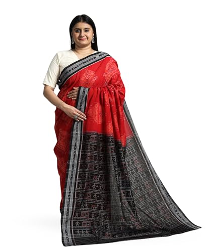 Image of Ikat Women's Pure Cotton Saree Traditional Craftsmanship Double Ikat Weaving Floral Handmade Ethnic Saree without Blouse Piece
