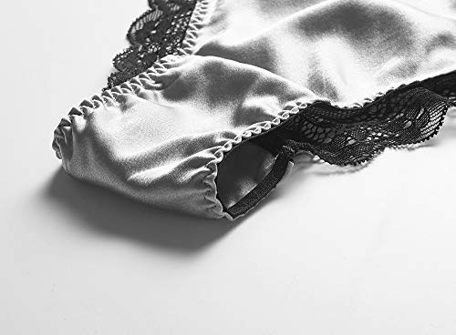 Silriver Womens Silk String Bikini Satin Panties For Women Underwear Shiny Tanga Briefs (Dark Silver, Large-X-Large) #TOP2
