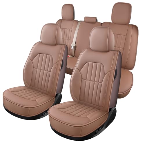 Image of Truckiipa Seat Covers for Dodge Ram 1500 Full Set, Full Coverage Waterproof Leather Protectors Pickup Truck Accessories, Custom Fit for 2002-2026 Ram 1500 2500 3500 Crew Mega Cab,Brown