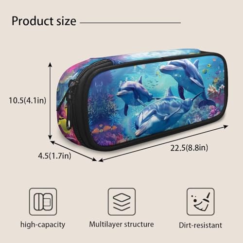 Image of Dolphin Pencil Case Kids Pen Holder for Girls Zipper Pencil Bag Stationery Organzier Storage Pouch with Compartment for Teen Girls Boys Teacher Student Women School Classroom
