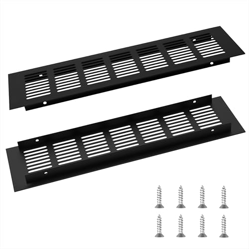 Rejillas de Ventilación de Rectangular 2 Piezas Rejilla de Aire de Aluminio,Cubierta de Rejilla de Ventilación con Tornillos para la Ventilación de Armarios, Cocinas, Baño, 300x80mm Negro