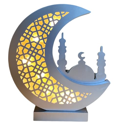 eMart4U Eid Gift Crescent Moon Lamp Decor - Cordless Design for Bedroom, Living Room, Office, Nursery, Silver Moon Masjid Home Décor, 10.25”x8”