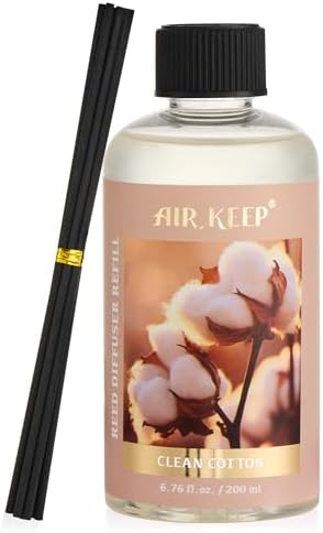 Airkeep Raumduft Nachfüller 200ml mit Duftstäbchen - Clean Cotton Nachfüllflasche für Stäbchen Diffuser - Langanhaltender Lufterfrischer für Zuhause, Bad und Wohnung