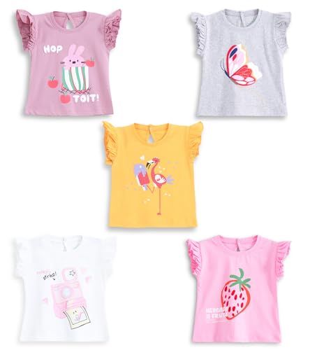 Image of YUV 100% Cotton Infant Baby Girls Printed Tshirts, Pack of 5