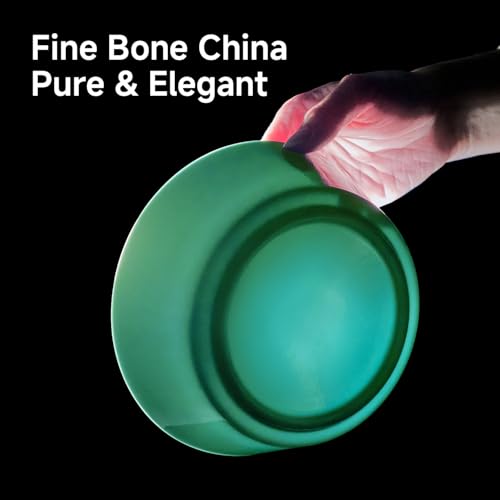 Image of KINGSTONE 12-Piece Bone China Dinnerware Sets, Mint Green | Lightweight Plates & Bowls Set | Straight Rim Bowl Dinner Set | Scratch Resistant | Microwave & Dishwasher Safe | Serves 4