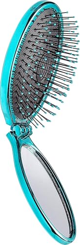 Wet Brush Pop Go Detangler, Blue Teal - Foldable, On-The-Go Design, Travel Brush, Ultrasoft IntelliFlex Bristles, Detangling Hairbrush, Built-In Mirror Handle, Wet & Dry, All Hair Types