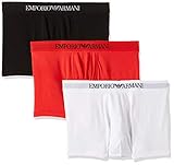 Soft 100% cotton fabrication Emporio Armani Underwear Herren 111610CC722 Retroshorts, Mehrfarbig (Bianco/Rosso/Nero 23410), Large (3er Pack)