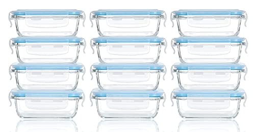 Image of M MCIRCO [12-Pack, 6.3oz] Small Glass Food Storage Containers, Small Glass Containers with Lids, Small Glass Jars for Snacks, Dips, Sauces, Freezer, Microwave & Dishwasher Friendly, Blue