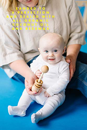 Wood Baby Rattle Teether By Homi Baby, Perfect Montessori Grasping Teething Toy For Babies, Handmade In The Usa, Sealed With Organic Virgin Coconut Oil & Beeswax (Natural) #TOP5