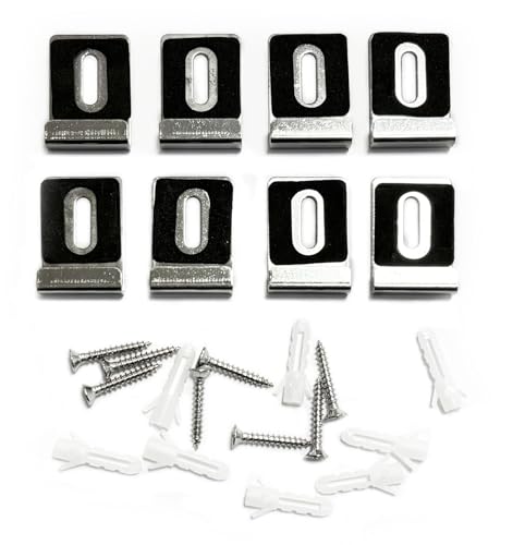 Image of Generic 8 Pcs Metal Mirror Clips , Mirror Holder Wide Fixing Clip Kit with Rubber Pads and Screws Heavy Duty Mirror Hanger for Wall Mount Frameless Tile Billboard Display(B), Silver