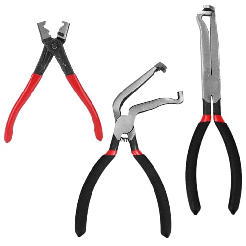 BOXOB 3pcs Electrical Disconnect Pliers for Cars, Straight & 60°Angled Automotive Connector Pliers Professional Fuel Line Clip Remover Tool Set Anti-Slip Grip for Spark Plugs Sensors