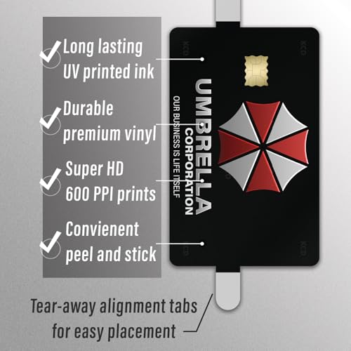 KCD Umbrella Corp Credit Card Skin – 3 Pack Vinyl Sticker Covers – Horror Game Inspired Card Wrap – Waterproof, Durable, Fits Most Debit & Credit Cards – CCS0353