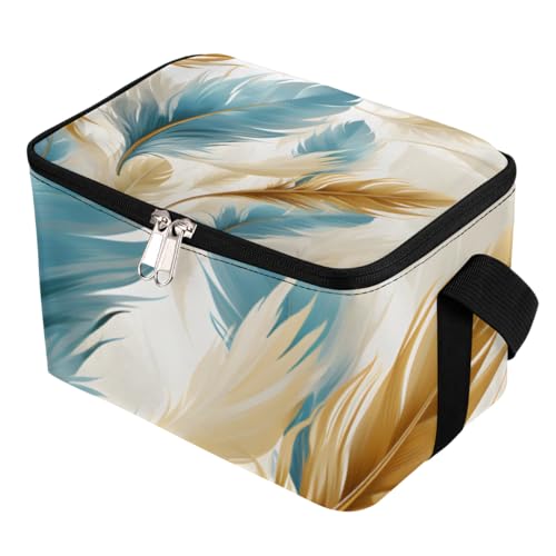 Lunch Bags for Women Men 9 Cans,Ethnic Feathers Hot & Cold Food Delivery Bag Insulated Grocery Bag Insulated Lunch Box Abstract Feather Cooler Bag for Office Work Picnic Beach