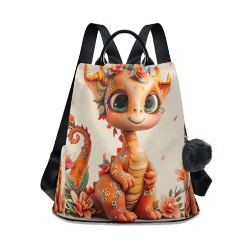 ALAZA Cute Dragon Cherry Blossom Backpack Purse for Women Anti Theft Fashion Back Pack Shoulder Bag