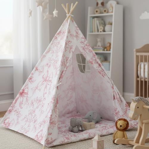 Silipull Floral Bow Teepee Tent Indoor Play Tent Coquette Playhouse