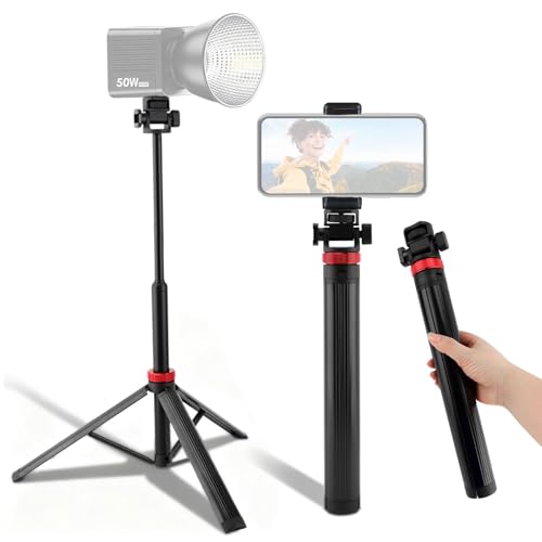 7-Section Adjustable Tripod Stand (36.5-220cm), Light Stand Lightweight Aluminum Alloy Tripod for Camera/Ring Light/Smartphone, 1kg Load Capacity with 180° Rotation Head(Color:Black)