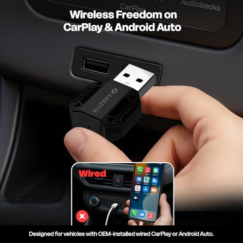 Image of Amkette Drive S1 2 in 1 Wireless CarPlay & Android Auto Adapter | WiFi 6 Low-Latency | Bluetooth 5.4 Fast Pairing | Converts Wired to Wireless | USB-A & USB-C | Supports OEM Steering Controls