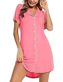 Senert Nightgown for Women Sleep Shirt Short Long Sleeve Sleepwear Boyfriend Nightshirt Button Down Pajama Dress S-XXL