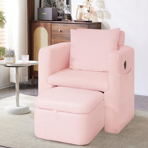 COCO DESIGN Barrel Chair with Storage Ottoman, Sherpa Upholstered Modern