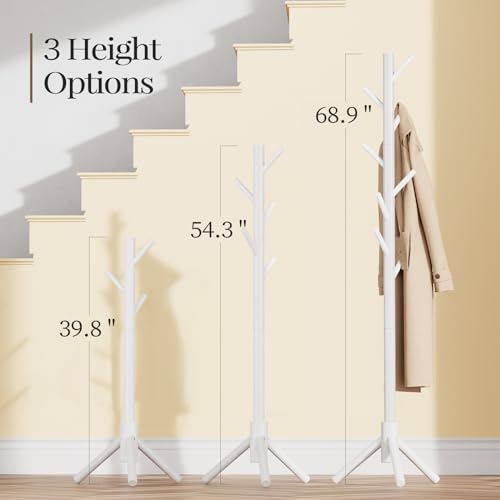 Pipishell Coat Rack, Coat Rack Freestanding with 3 Adjustable Sizes Coat Tree and 8 Hooks, Sturdy Wooden Coat Rack Stand for Cloathes, Hat, Used in Bedroom/Office/Hallway/Bedroom - Image 4