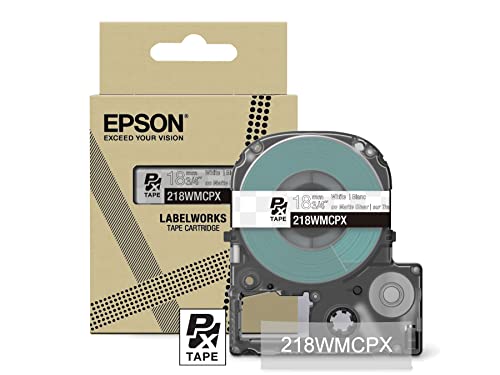 Epson LABELWORKS 218WMCPX Genuine PET (Polyester) Tape Cartridge - White on Matte Clear Designer Craft Label Maker Tape - 3/4" (18MM) Wide, 26'