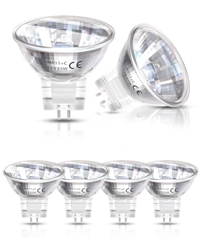 DoRight 6 Piezas MR11 35W 12V Bombillas Halógenas, Regulable GU4 Bi-Pin Base Foco Bombilla con Cubierta de Vidrio, Blanco Cálido 2800K 35mm Diámetro MR11 Reflector Lámpara para Luz de Pista Empotrada