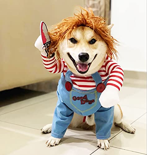 Drôle De Costume De Chien Effrayant Halloween Cosplay Poupée Chucky Déguisements Pour Chiens, Convient Aux Chiots Grands Et Moyens, Fête De Noël, Pour Chien Costume De Noël,M
